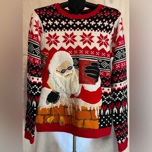Holiday Time Men’s Chimney Santa With Red Cup Ugly Christmas Sweater Medium